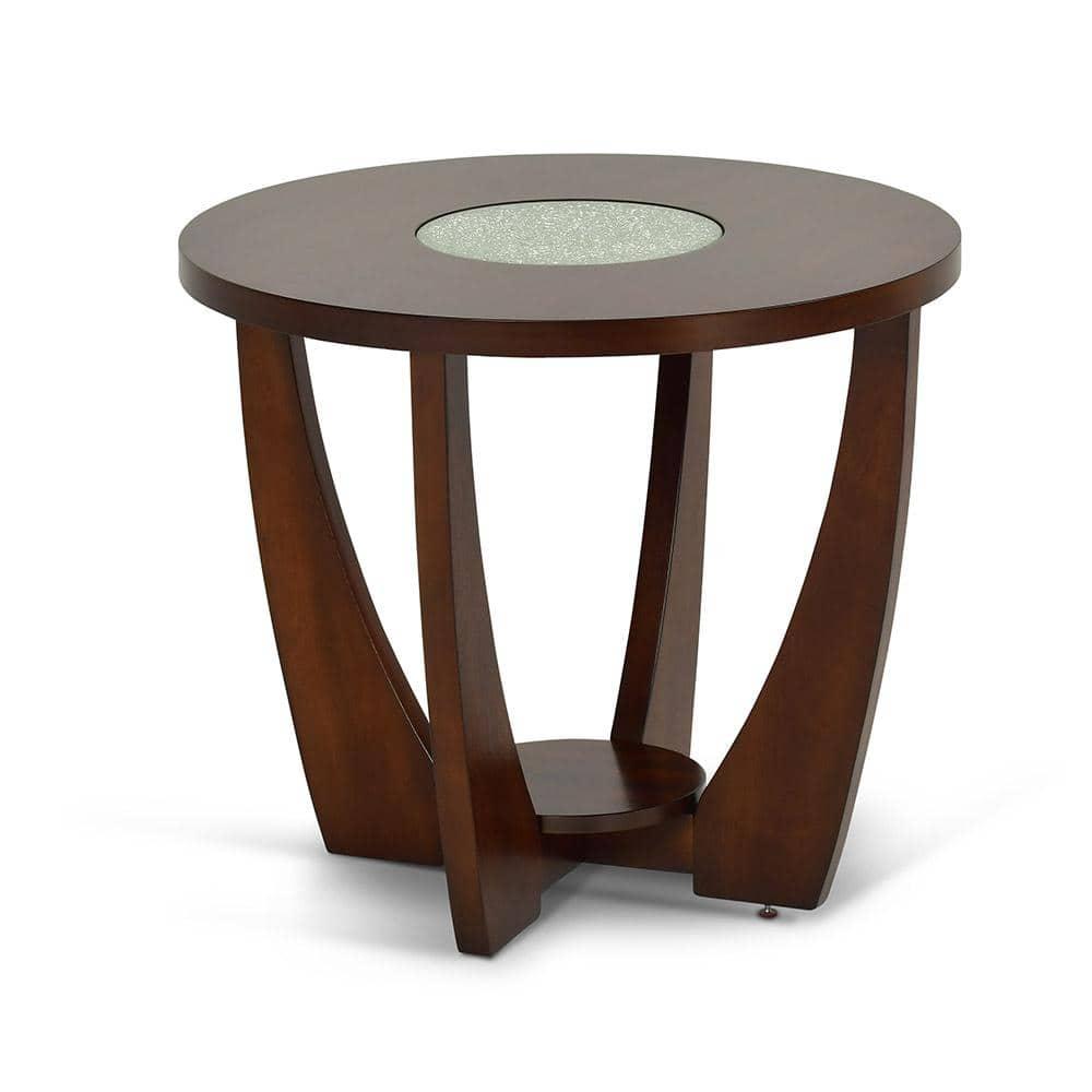 Steve Silver Rafael End Table Wood with Glass Inlay, Cherry