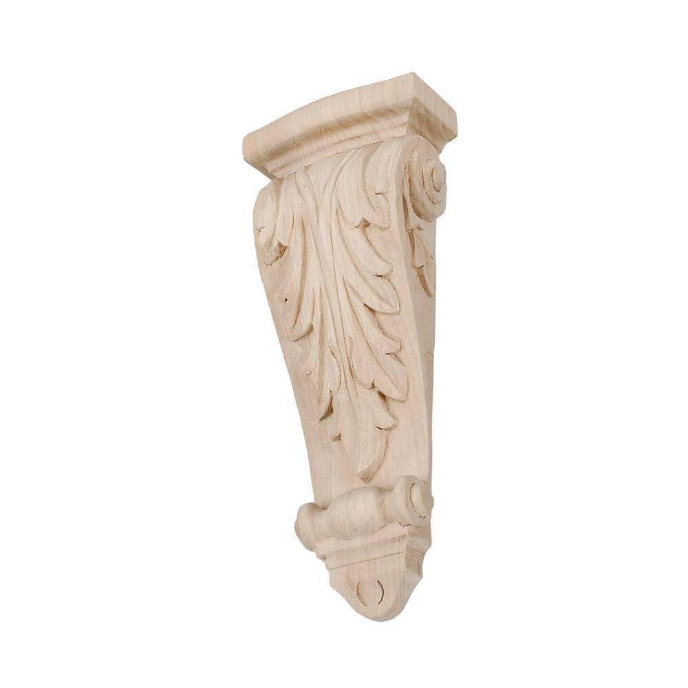 Architectural Products by Outwater L.L.C. 7-1/8 in x 2-3/4 in x 1-3/8 in Unfinished Hand Carved Solid Acanthus Leaf Wood Corbel