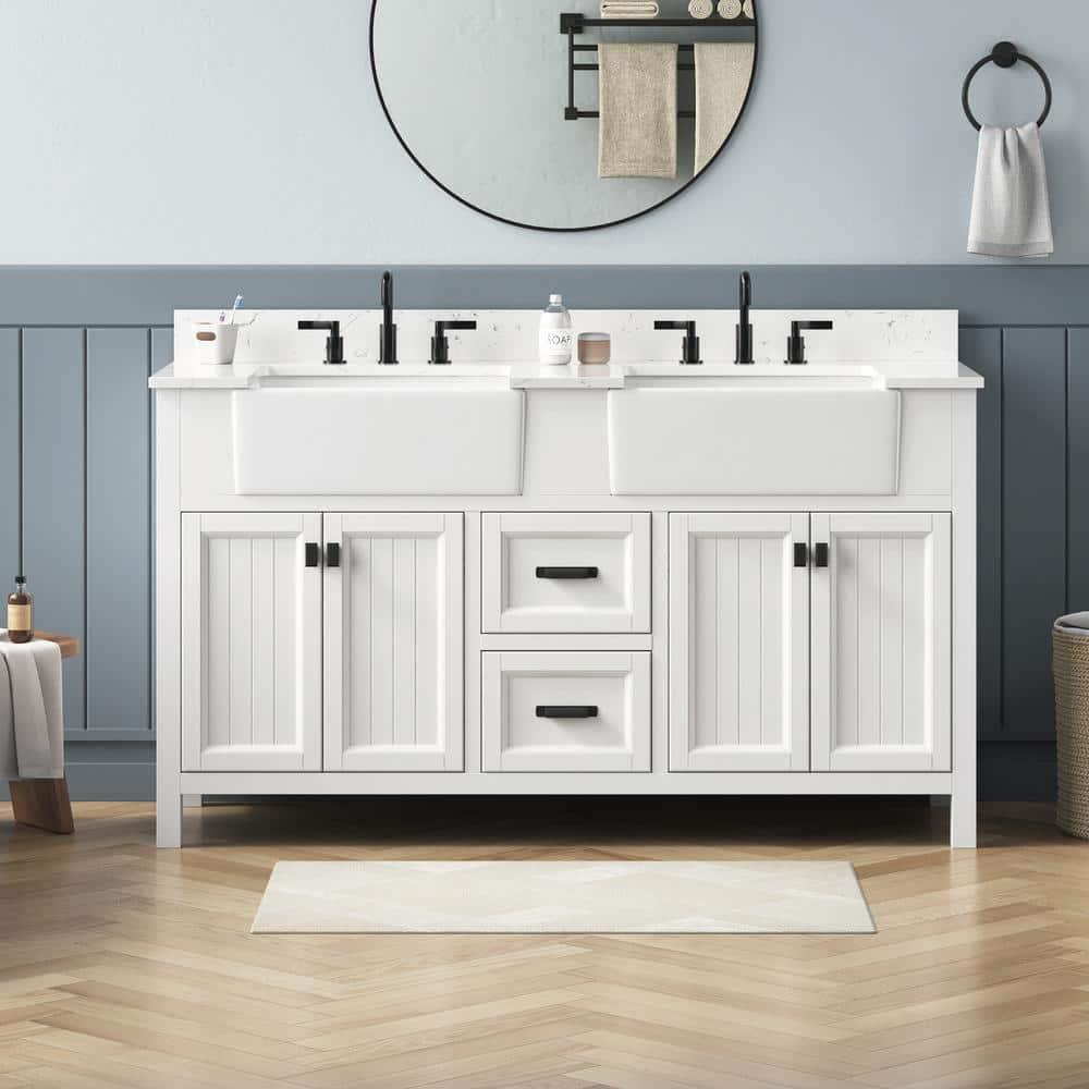 Richfield 60-inch White Painted Freestanding Double Sink Bathroom Vanity