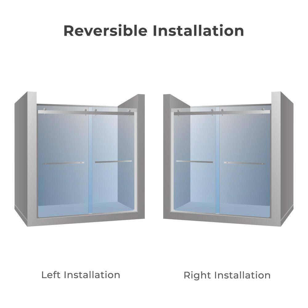 56" - 60" W 74” H Double Sliding Frameless Shower Door with Fixed Glass Panel