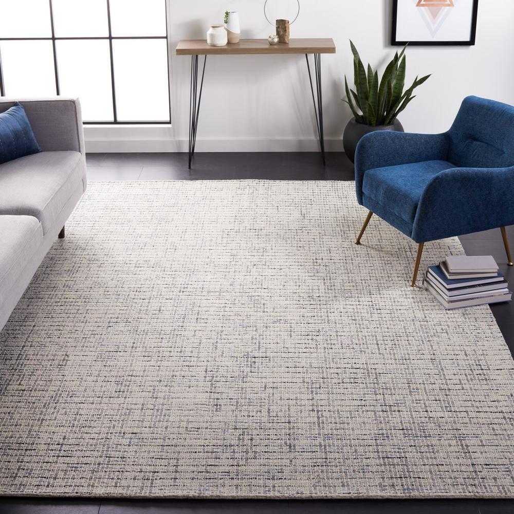 SAFAVIEH Abstract Delia Geometric Striped Wool Area Rug, Grey/Ivory, 8' x 8' Square
