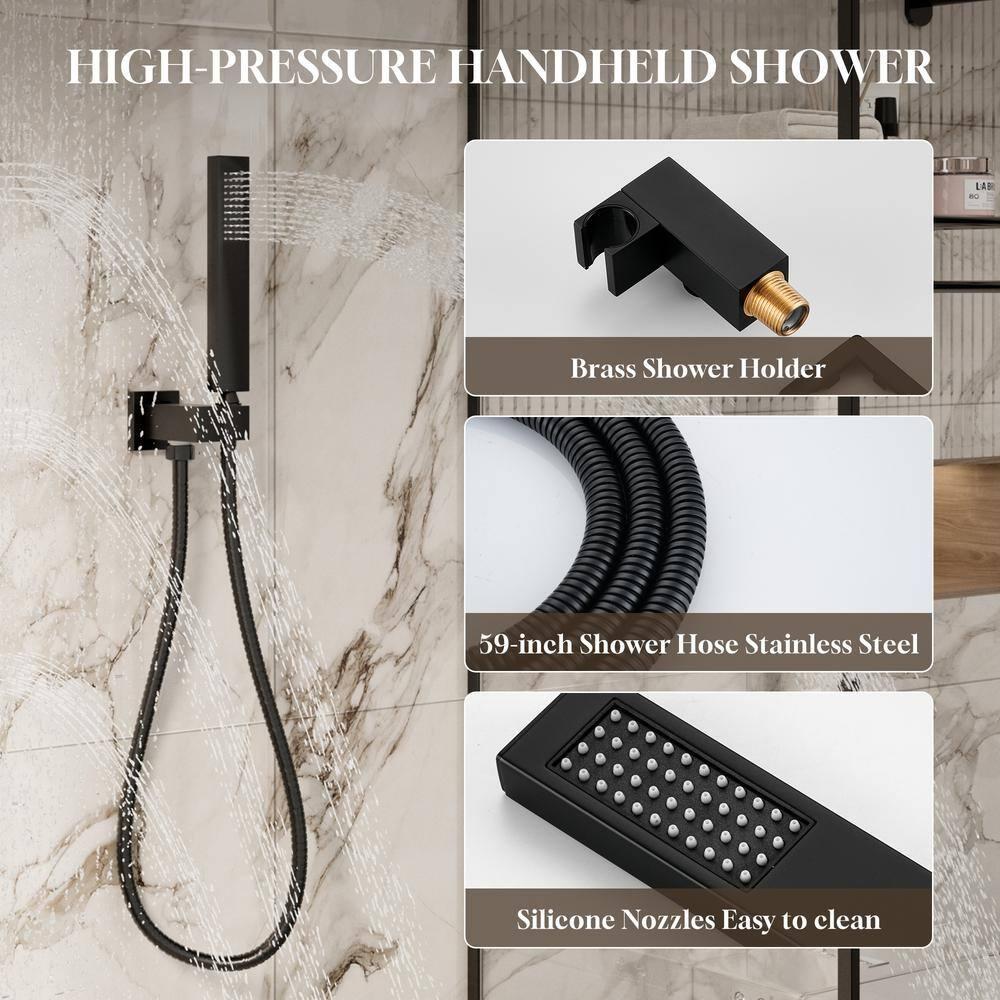 Large Matte Black Dual Shower Head System with LED and Bluetooth Speaker