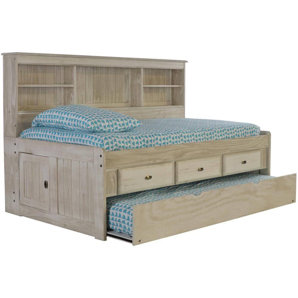 American Furniture Classics OS Home and Office Furniture Model 85222K3-22, Solid Pine Twin Daybed with Three Sturdy Drawers and a Twin Sized Trundle in Light Ash