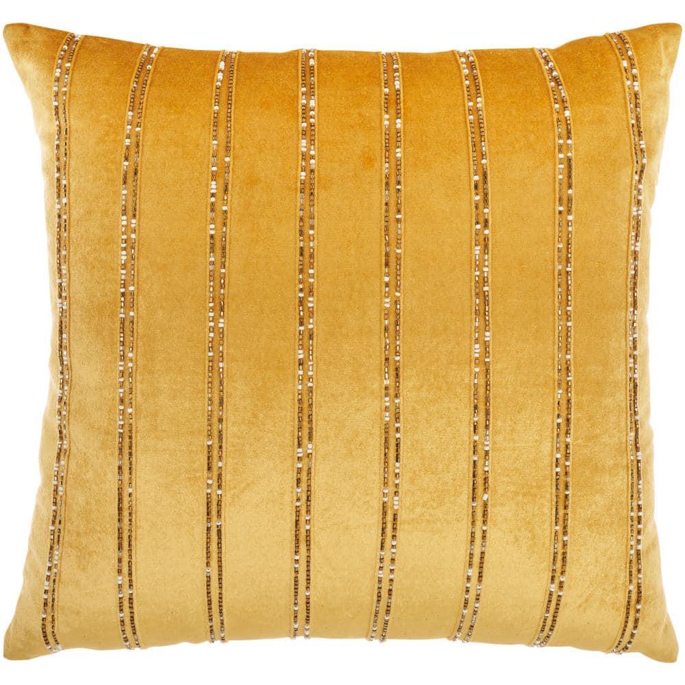 20"x20" Oversize Sofia Beaded Striped Square Throw Pillow Gold - Mina Victory: Velvet Texture, Indoor Elegance, Zippered