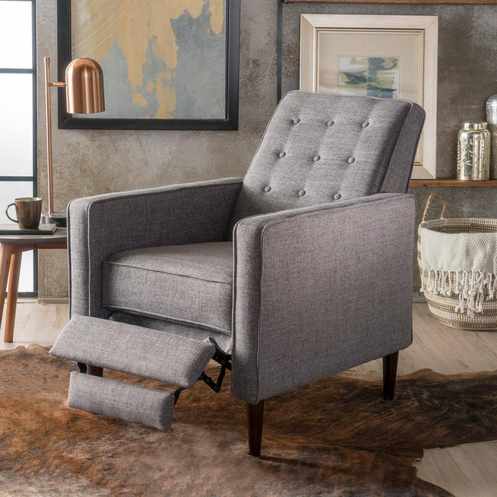 Mervynn Mid-Century Recliner Gray - Christopher Knight Home: Button Tufted, Beech Wood Legs