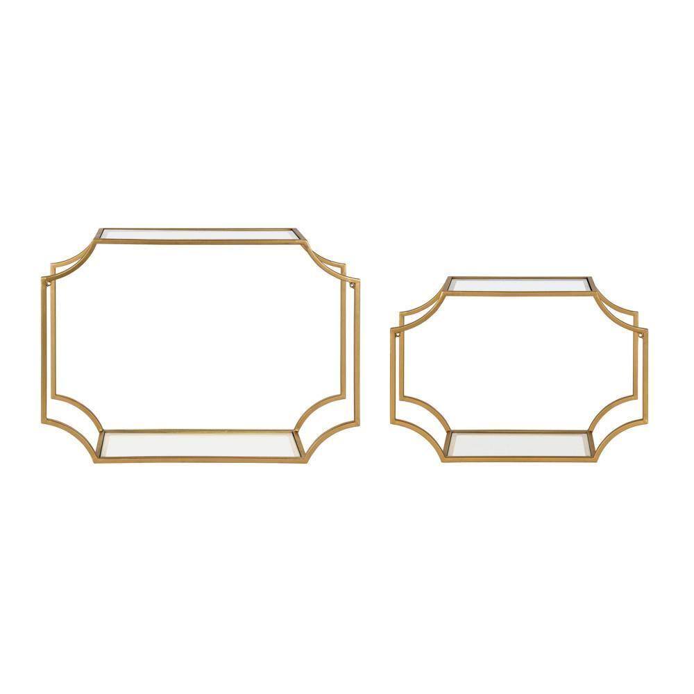 Kate and Laurel Metal Floating Shelves, Set of 2, 6" x 24", Gold