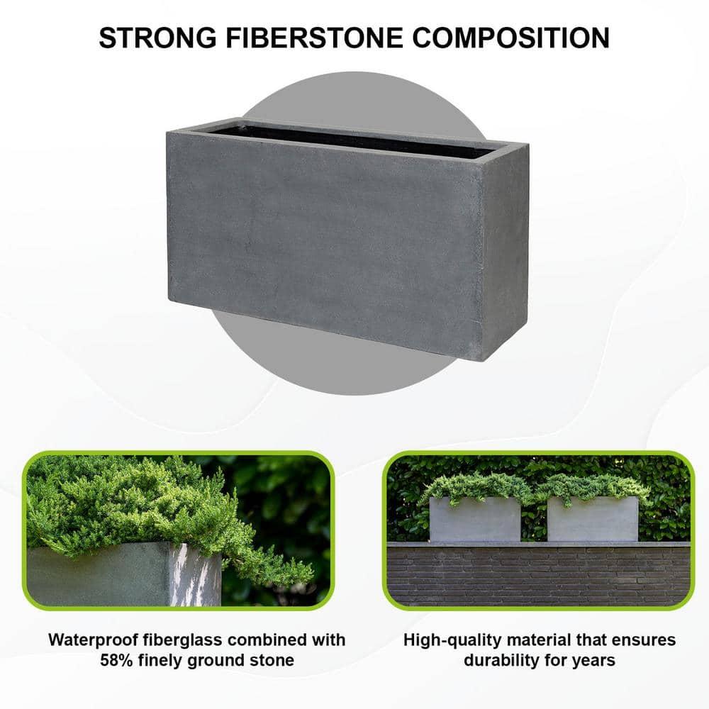Pottery Pots USA Inc. Pottery Pots Jort Small Fiberstone Indoor Outdoor Modern Rectangle Planter, 16 Inch Tall Grey 16"x32"x12"