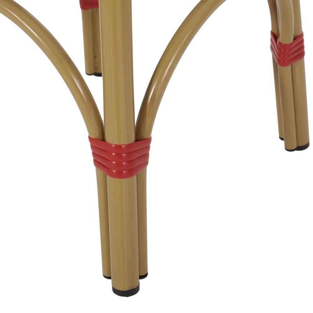 Wilbur Aluminum and Wicker Outdoor 29.5 Inch Barstools, Set of 2, Red, White, and Bamboo Finish