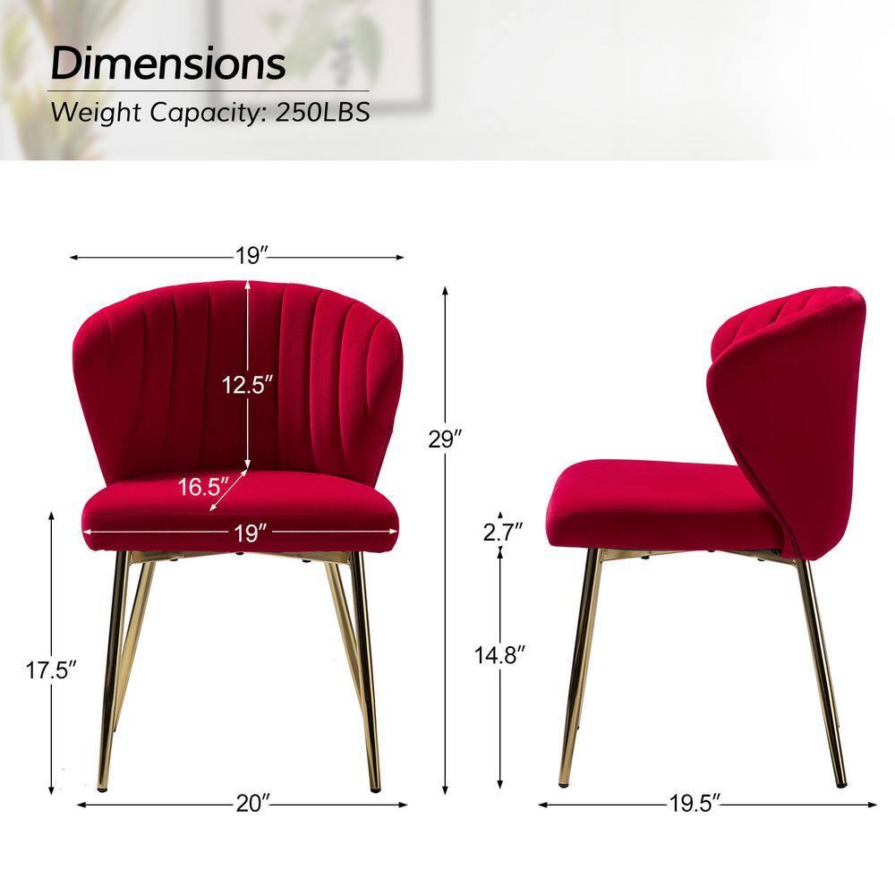 Velvet Upholstery Comfy Dining Chair Accent Channel Tufted Metal Legs Home Living Room Bedroom Kitchen Red