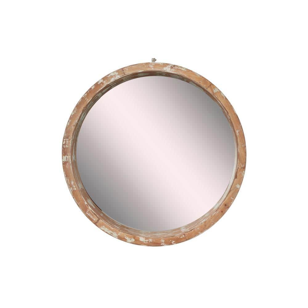Olivia & May Vintage Wall Mirror Brown: Round Wood Frame, No Assembly, Spot Clean, 39.5" Diameter