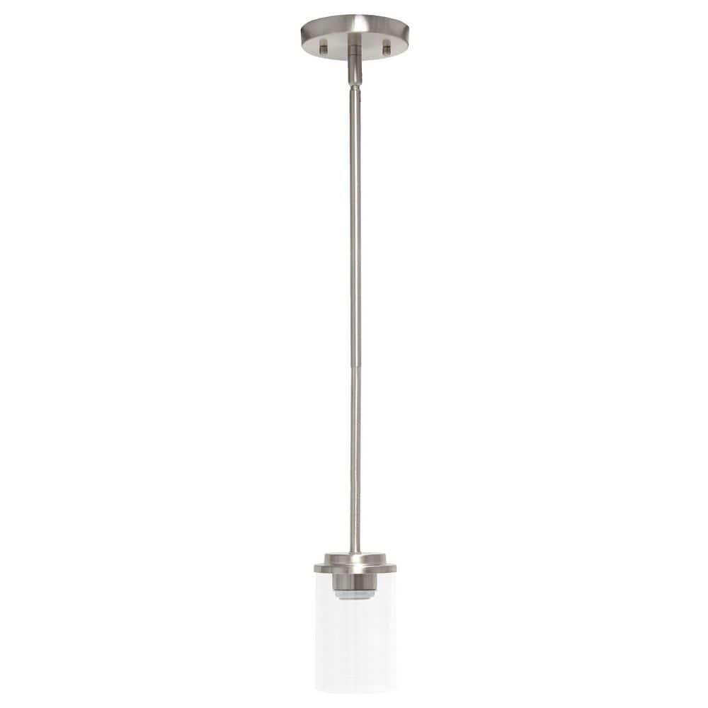1-Light 5.75" Minimalist Industrial Farmhouse Adjustable Hanging Clear Cylinder Glass Pendant Metallic Silver - Lalia Home: UL Listed, E26 Base