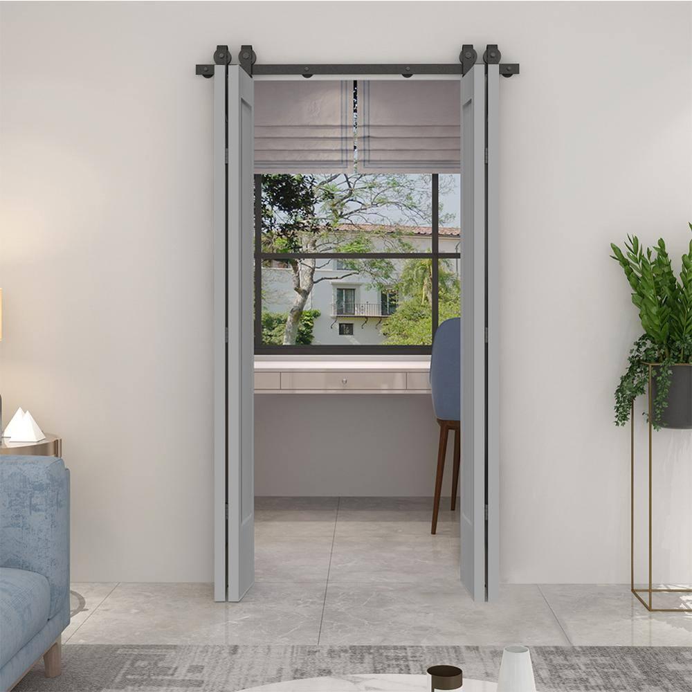 Calhome Paneled MDF Composite Double Bifold Barn Doors with Installation Hardware Kit