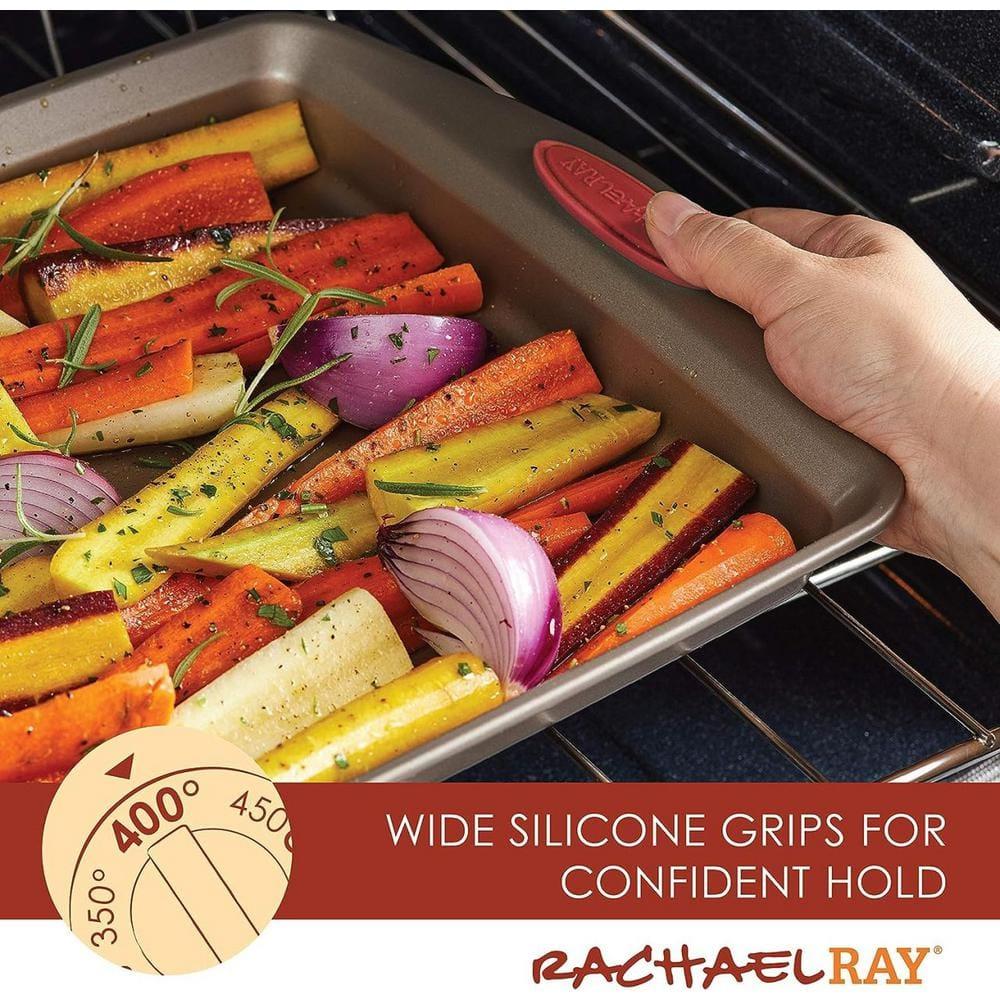 Rachael Ray Cucina Nonstick Bakeware Baking Pans Set, 10 Piece, Latte Brown and Cranberry Red