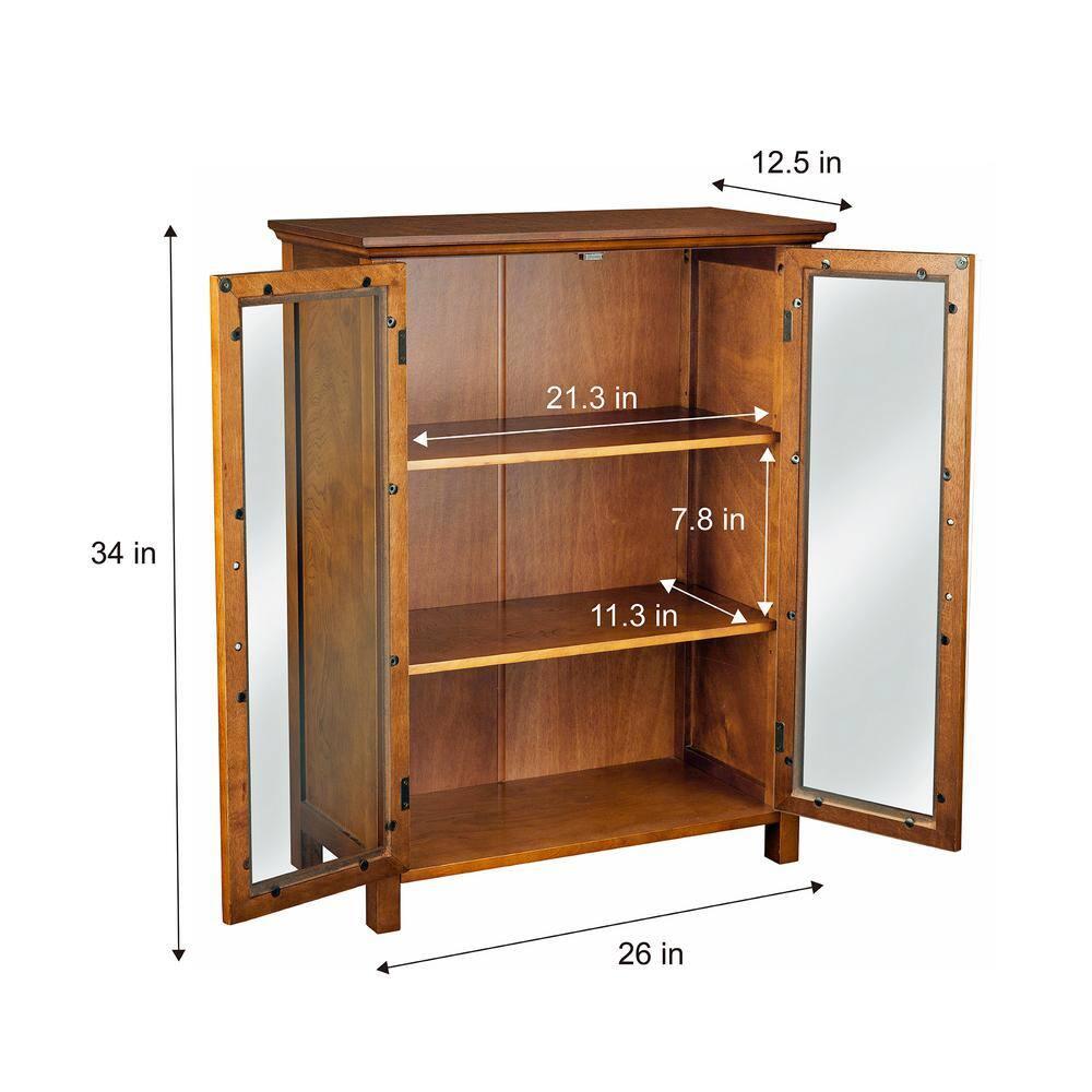 Teamson Home Avery Freestanding Two-Door Floor Accent Cabinet with Antique Brass Handles, Oiled Oak