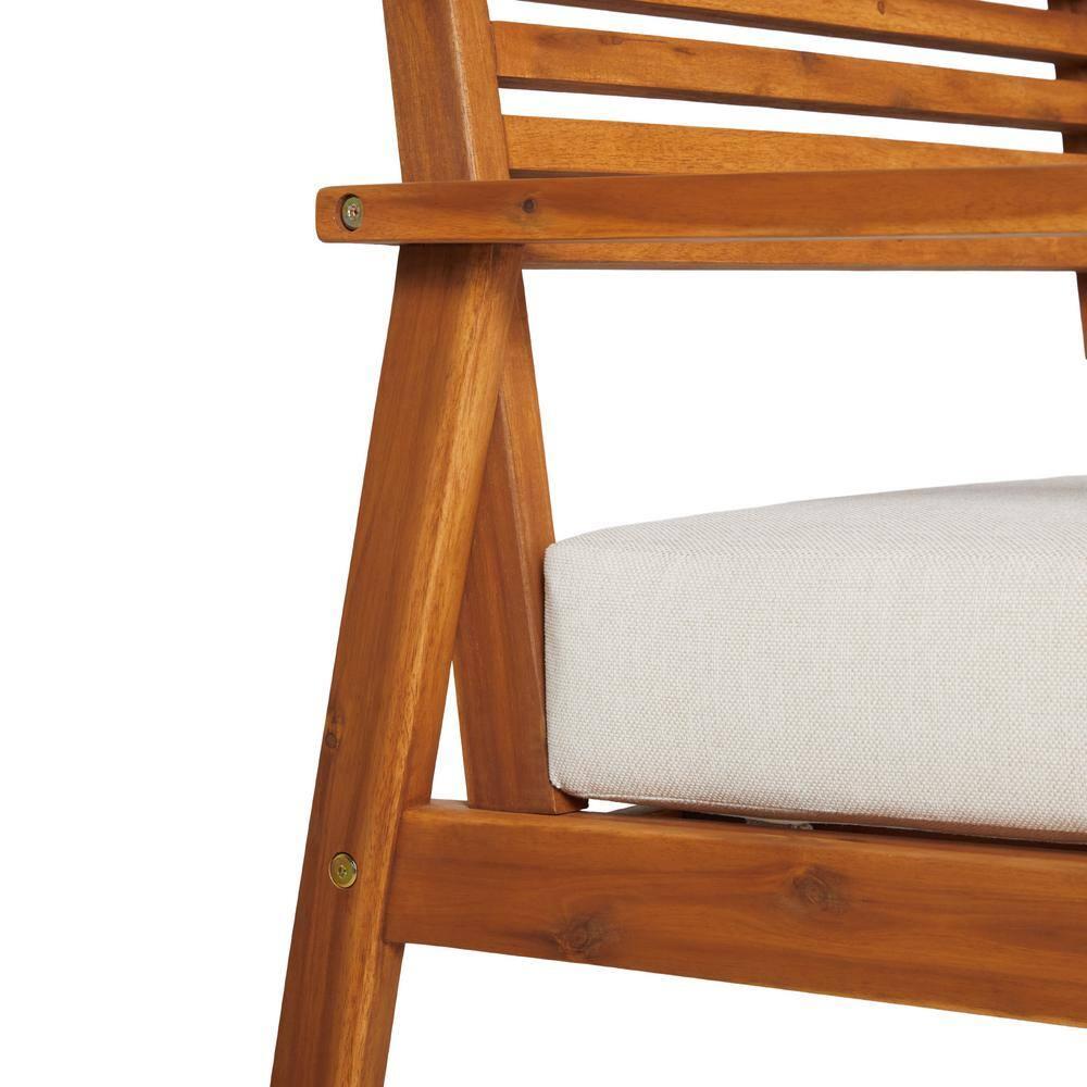 Modern Brown Solid Acacia Wood Outdoor Loveseat with Cushions