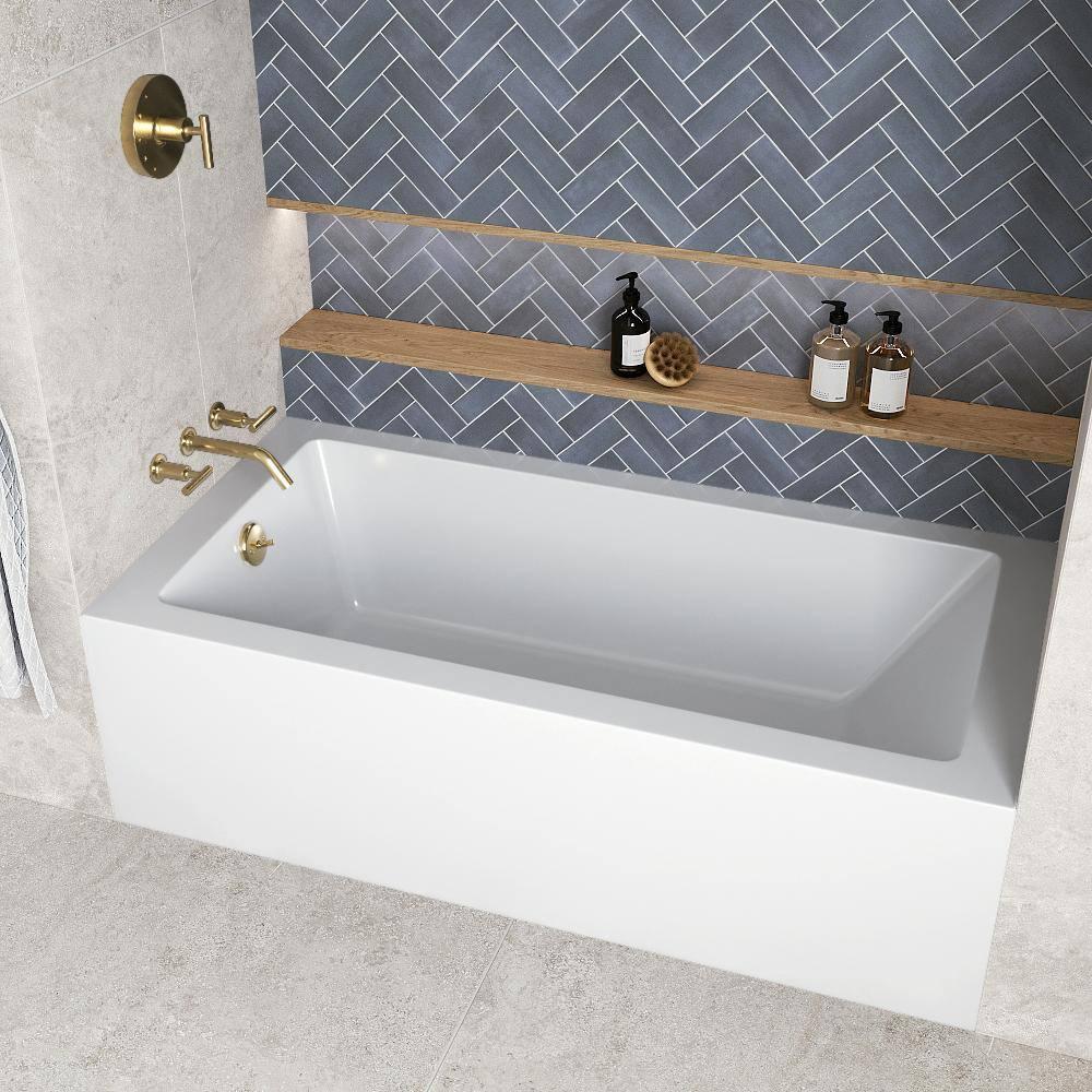 Streamline Bath Streamline 60 in. x 30 in. Acrylic Left-Hand Drain Alcove Bathtub in Glossy White With External Drain NAL-5320-PBR