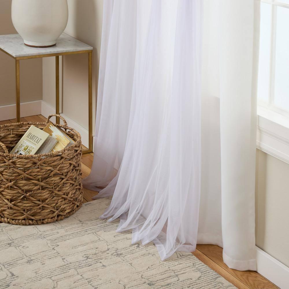 Set of 2 (108"x52") Catarina Layered Solid Blackout & Sheer Window Curtain Panel: White Curtains, Room Darkening