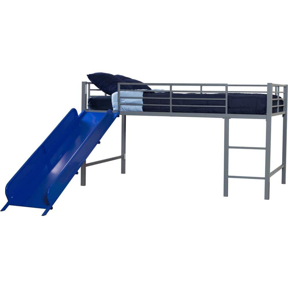 DHP Lively Junior Twin Metal Loft Bed, Silver with Blue Slide