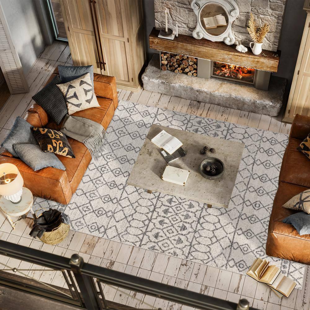 5'x8' Izil Moroccan Beni Souk Area Rug, Cream/Gray - JONATHAN Y