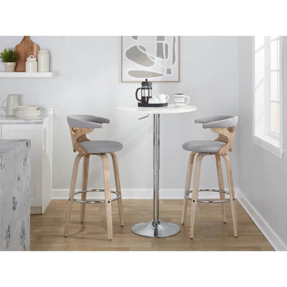 Set of 2 Gardenia Barstools White Wash/Light Gray - LumiSource: Upholstered, Swivel, Foam-Filled, Contemporary Design