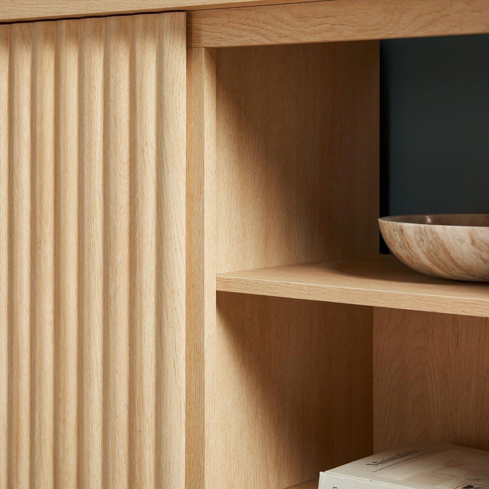 Scandinavian Reeded TV Stand with Storage for up to 70" TVs, Coastal Oak
