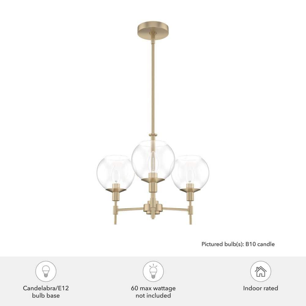Hunter - Xidane 3-light Alturas Gold, Medium Size Chandelier, Dimmable, Mid Century Modern Style, Candle Shaped, for Bedrooms, Dining, Living Rooms - 19739