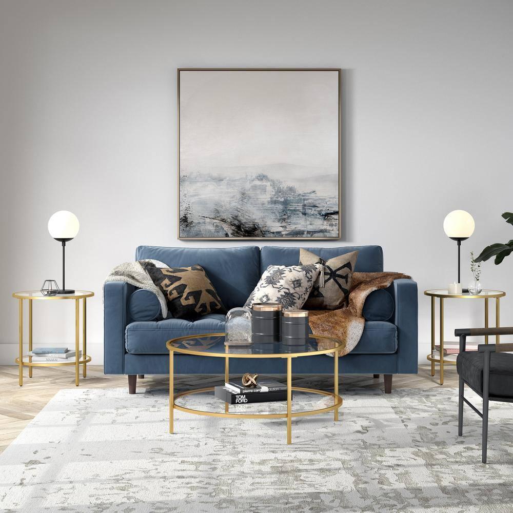 Evelyn&Zoe Sivil 20" Wide Round Side Table with Glass Shelf, Brass
