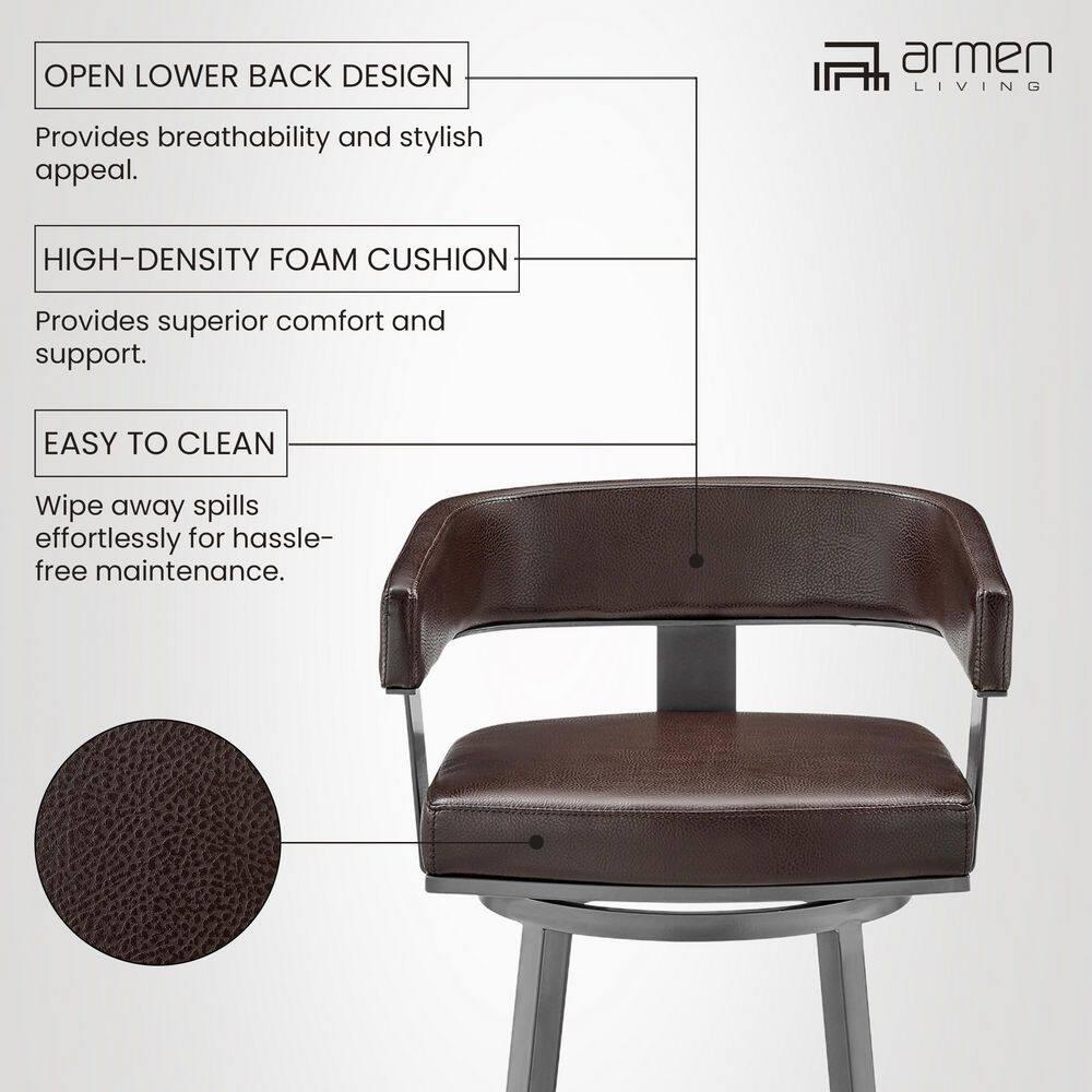 Armen Living Lorin30" Bar Height Swivel Bar Stool in Java Finish and Chocolate Faux Leather