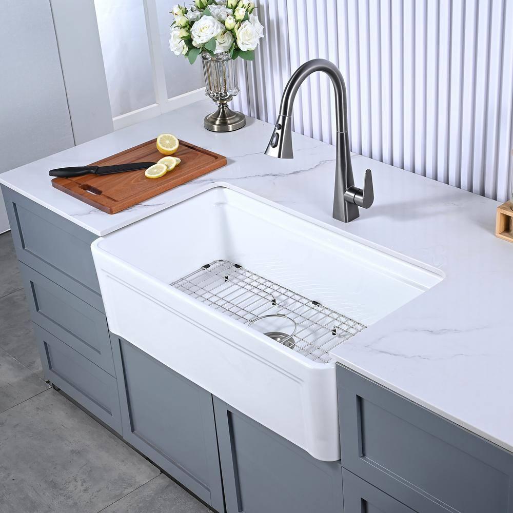 Farmhouse Apron Single Bowl Ceramic Kitchen Sink with Accessories