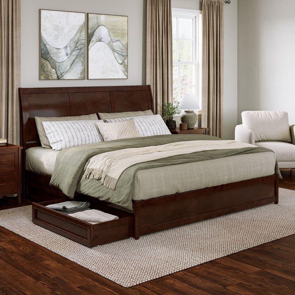 AFI, Andorra King Platform Bed with Panel Footboard and Storage Drawers, Walnut