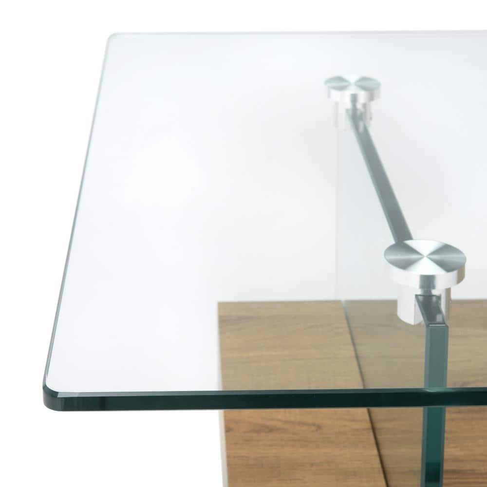 Kayley Coffee Table - Glass/Natural Brown - Safavieh