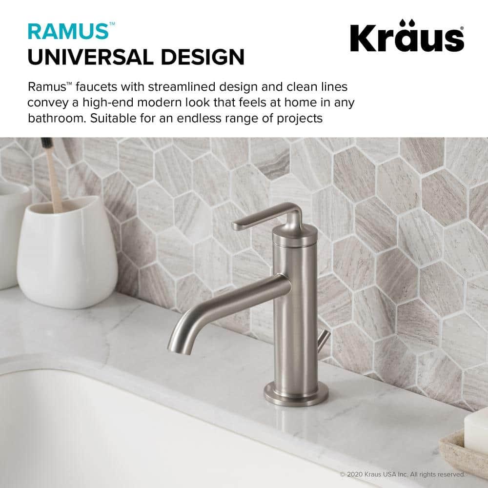 KRAUS Ramus Single Handle Bathroom Sink Faucet with Lift Rod Drain