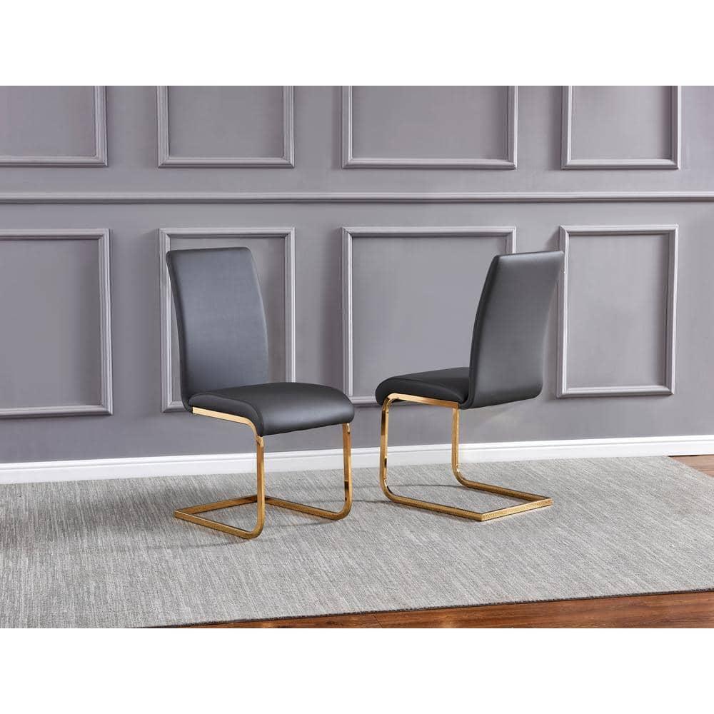 Alison Faux Leather Chrome Dining Side Chair in Gray/Gold (Set of 2)