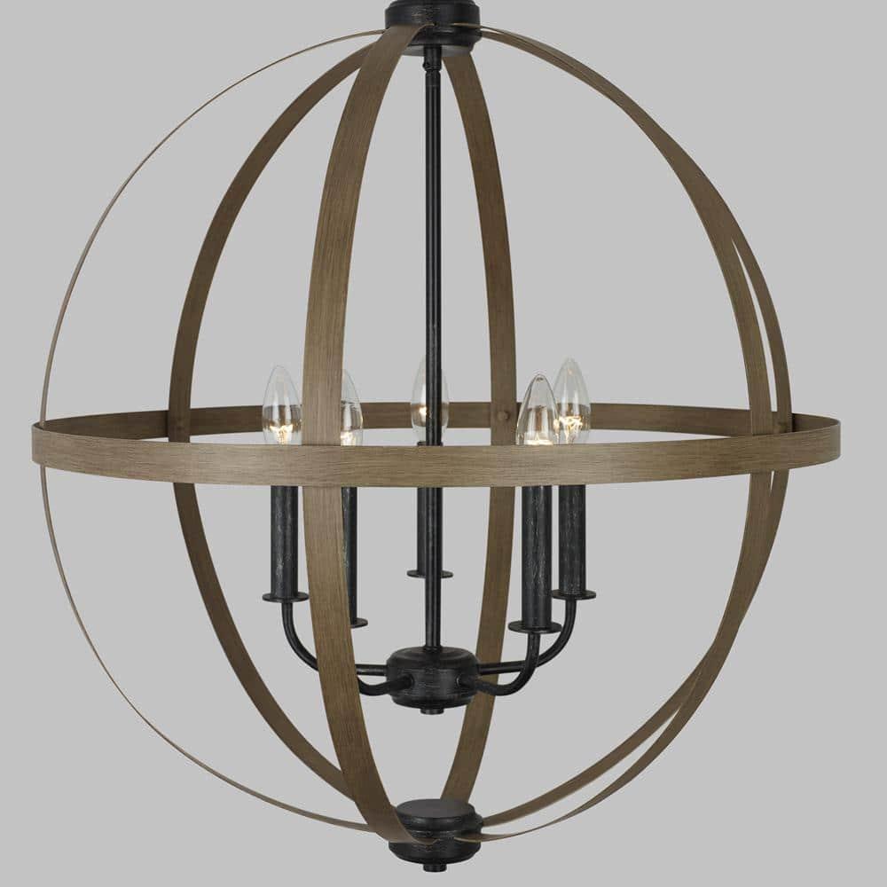 Calhoun 24" Steel Cage Globe Chandelier in Cerused Oak