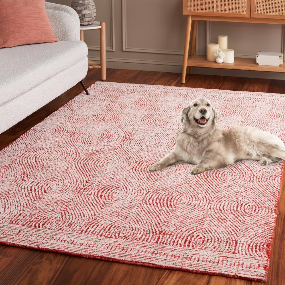 Abstract ABT340 Handmade Indoor Area Rug - Ivory/Red - 4'x6' - Safavieh