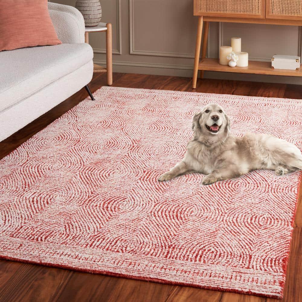 SAFAVIEH Abstract Caelestinus Ogee Wool Area Rug, Ivory/Red, 6' x 9'