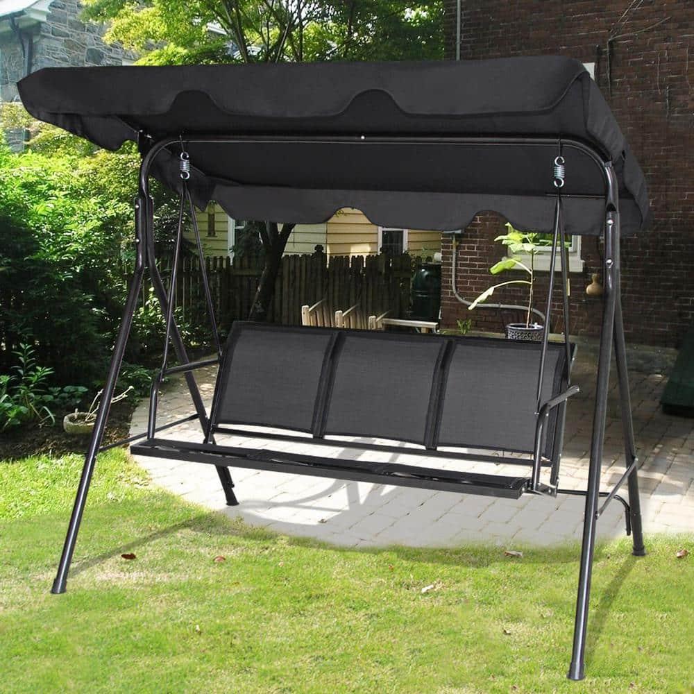 Costway Outdoor Patio Swing Canopy 3 Person Canopy Swing Chair Patio Hammock Black