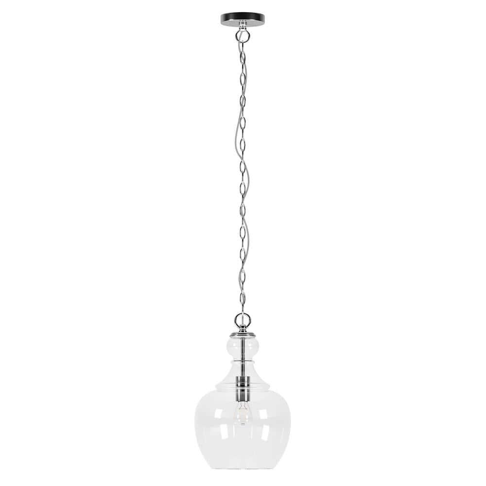Evelyn&Zoe 11" Brushed Nickel Finish Metal/Glass Pendant