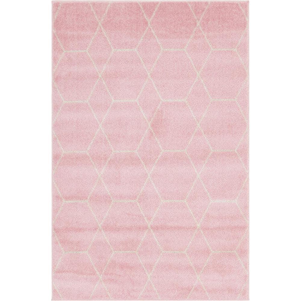 Unique Loom Trellis Frieze Collection Area Rug - Geometric (4' 1" x 6' 1" Rectangle Light Pink/Ivory)