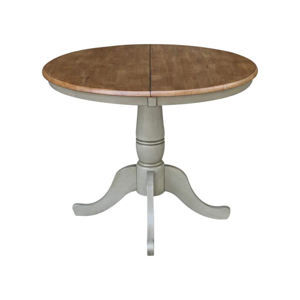 Kyle Round Top Pedestal Drop Leaf Dining Table Hickory Brown/Stone Gray - International Concepts: Solid Wood, Mid-Century Modern