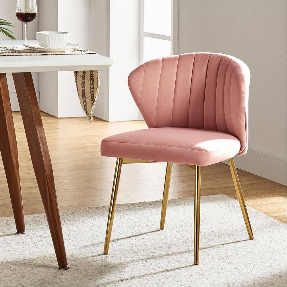 Wingback Pink Dining Chair Small Velvet Makeup Vanity Chair Metal Legs Home Bedroom