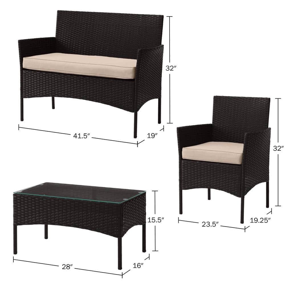 Pure Garden 4pc Outdoor Patio Rattan Furniture Set Black