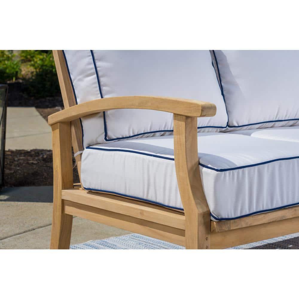 Jakarta Teak 5 Piece Sofa Set with Sofa, 2 Club Chairs, Coffee Table and Side Table, Canvas Cushions