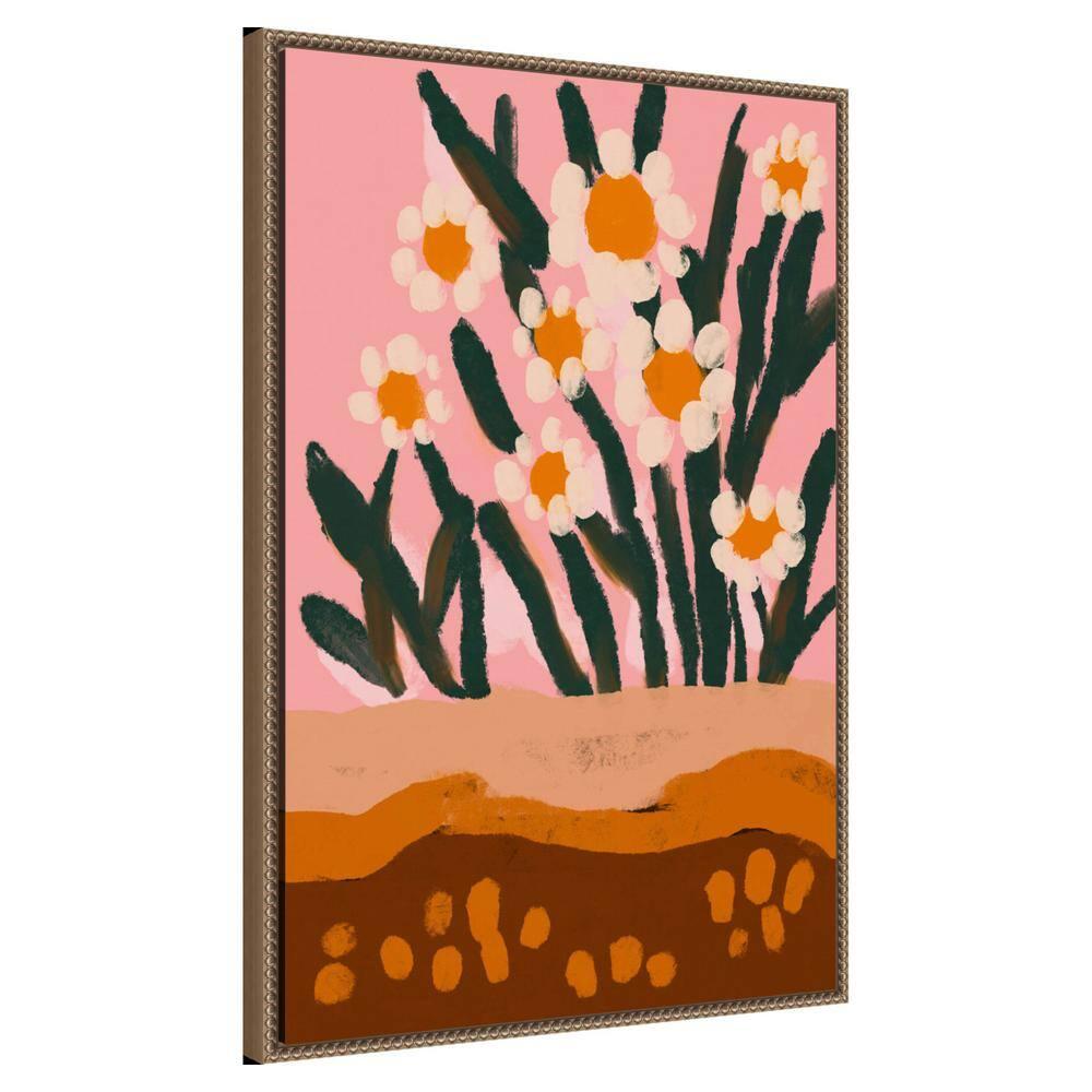 23"x33" Pastel Flower Impression No 3 by Treechild Framed Canvas Wall Art Print Bronze - Amanti Art