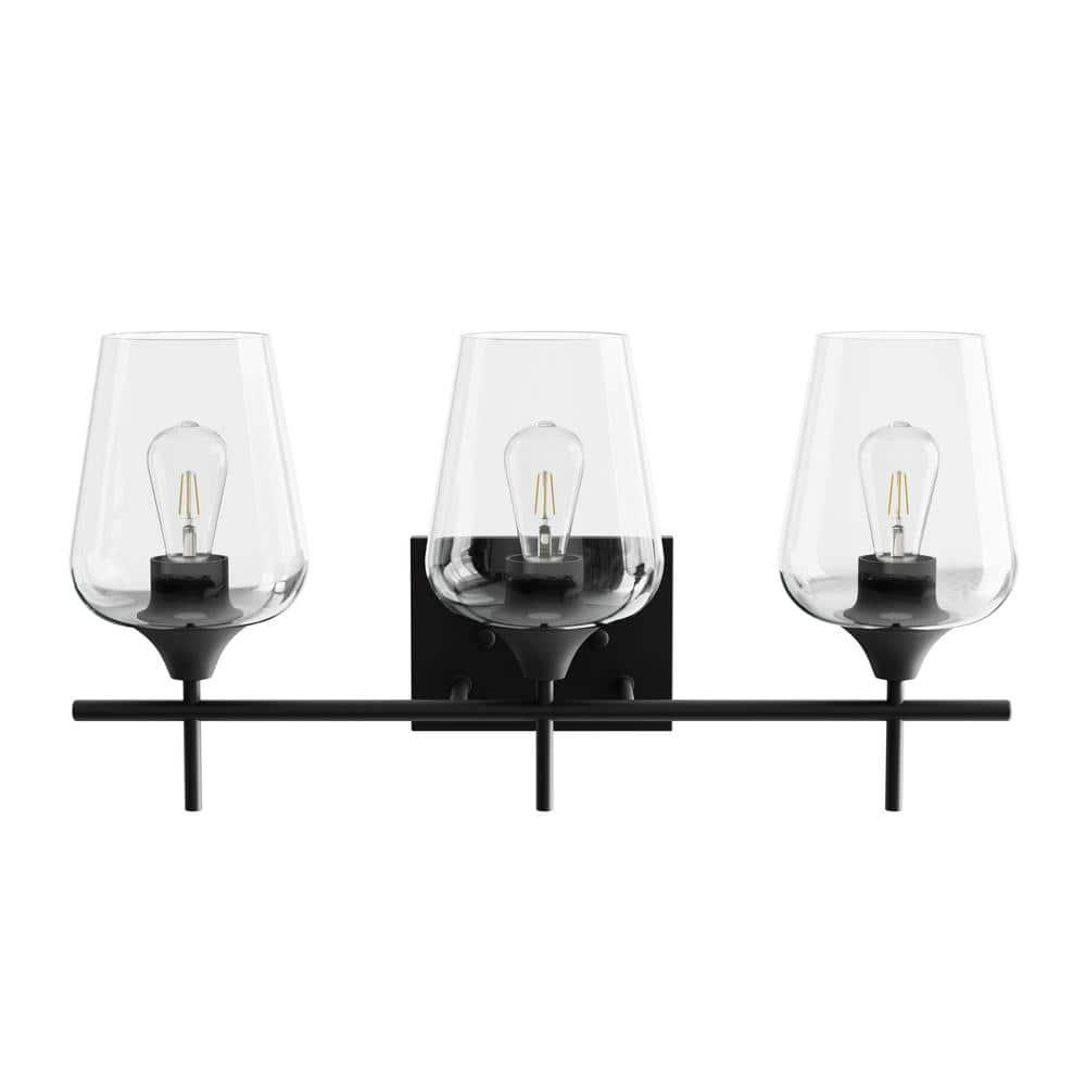 CO-Z Matte Black Vanity Light Sconce w Clear Glass Shade 3-light