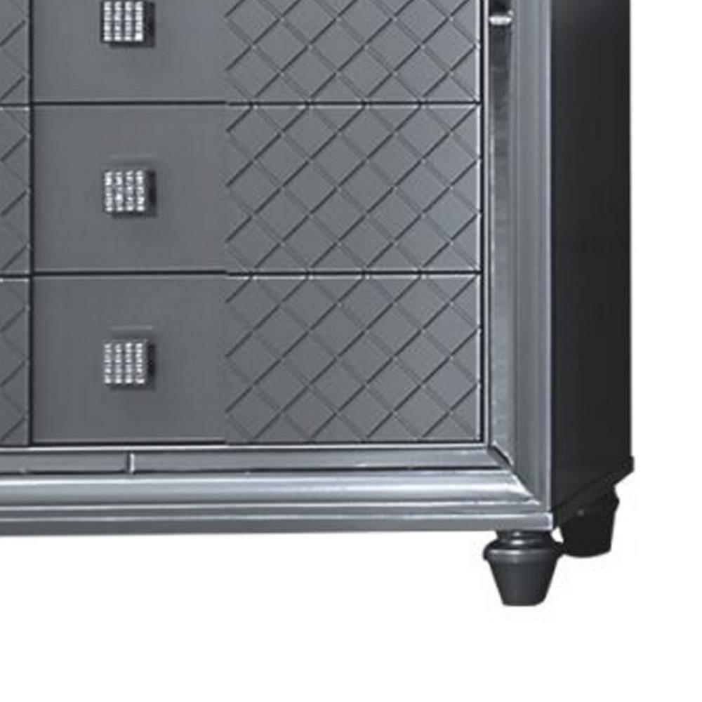 Benjara Seri Tall Dresser Chest With 5 Drawers, Diamond Pattern, Solid Wood