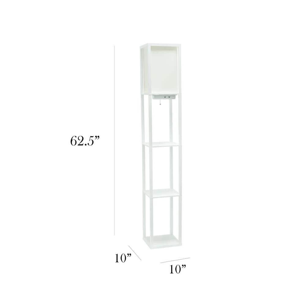 Simple Designs Floor Lamp Etagere Organizer Storage Shelf with 2 USB Charging Ports and Linen Shade White: Modern Pull Chain, ETL Listed
