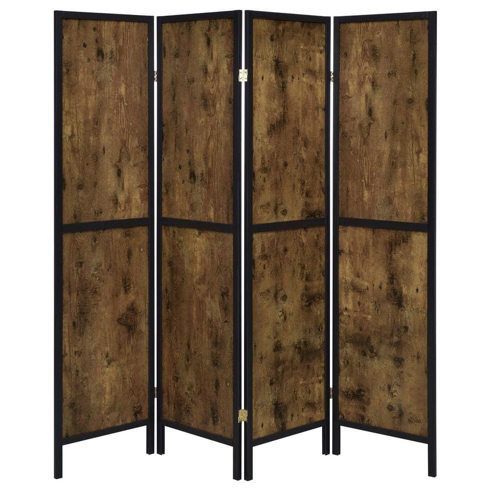 Coaster Farmhouse Wood Four Panels Room Divider with Clean Lines in Nutmeg