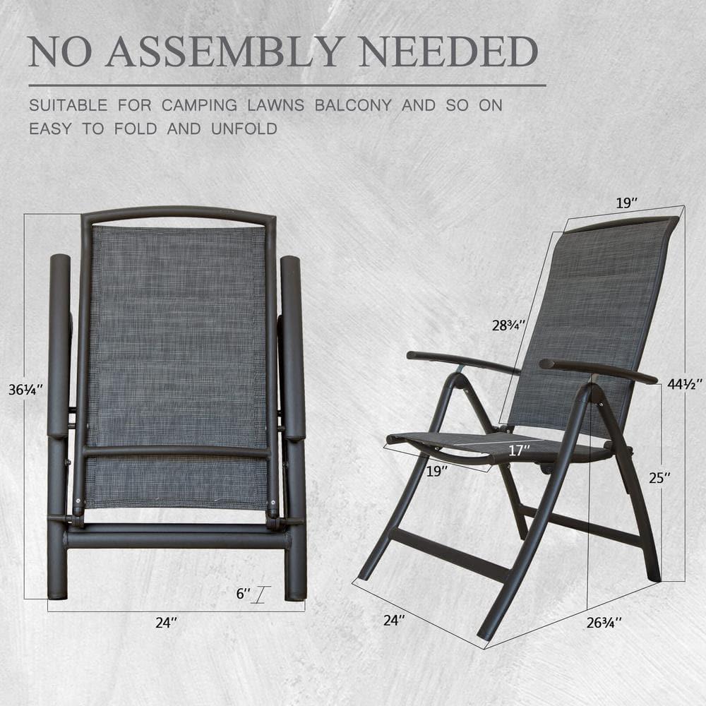 Gzxs Patio Dining Chairs Set of 2, Portable Aluminium Frame Folding Chairs with Armrests and High Backrest for Camping, Lawn Yard Beach, Double-Layered Textilene Fabric, Dark Gray