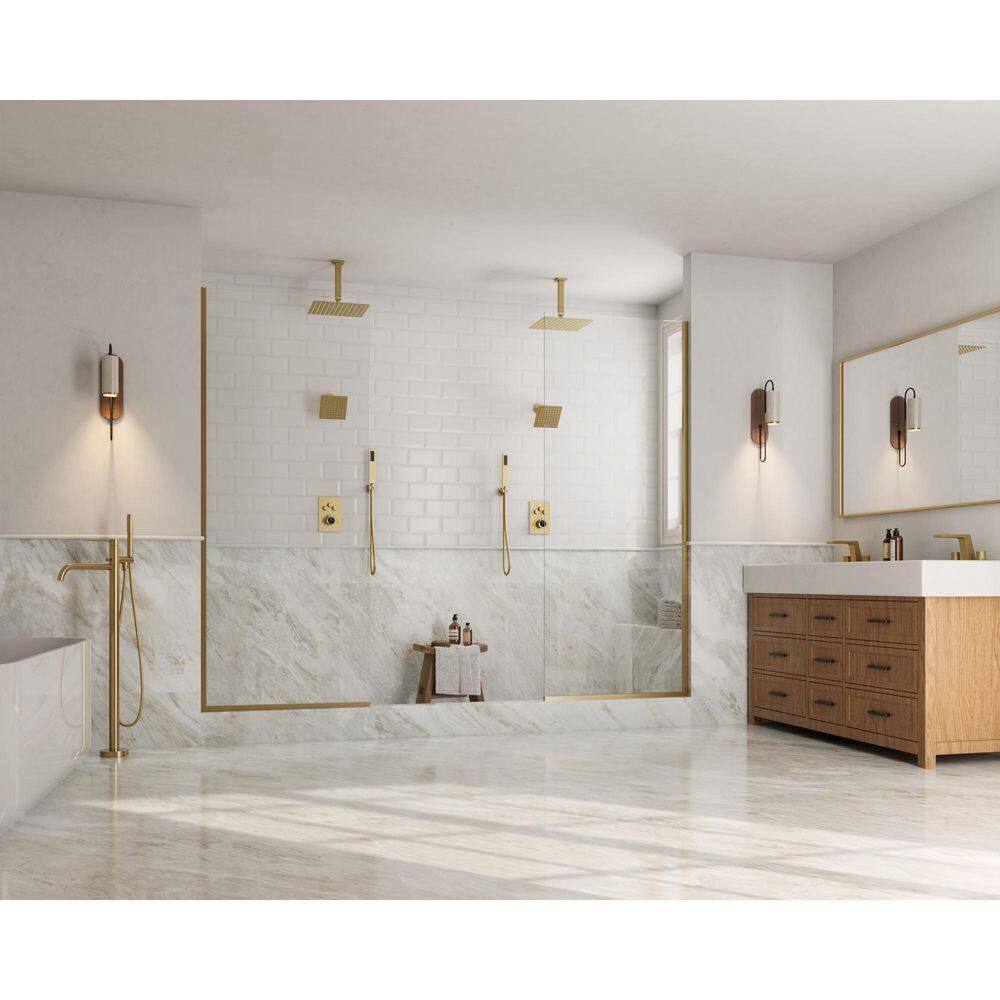 GRANDJOY Dual Wall Mount Rainfall Shower Head System Adjustable 12 inch & 6 inch Shower Faucet Set with Handheld Shower Spray Thermostatic Pressure Balance Value, Brushed Gold